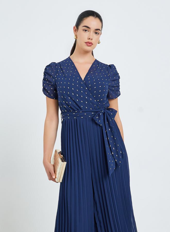 Styli Women Wide Leg Jumpsuit with Lurex Dobby Detail - Image 1